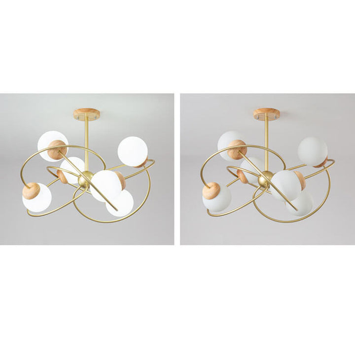 Moderner minimalistischer Orb Rubberwood Glas 4/6-Licht Insel Licht Kronleuchter 