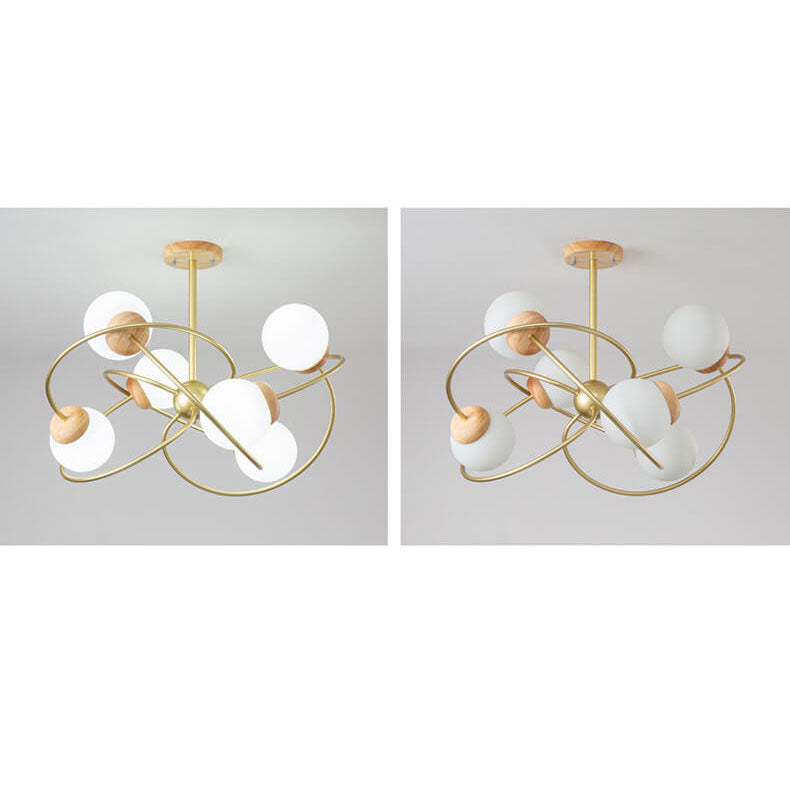 Modern Minimalist Orb Rubberwood Glass 4/6-Light Island Light Chandelier