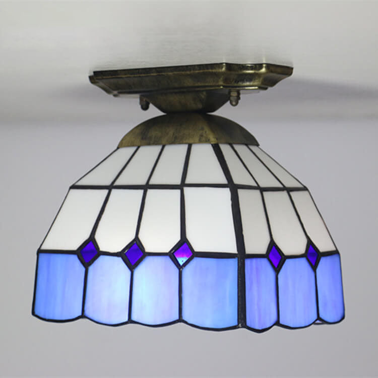 Cúpula de vidrio teñido Tiffany 1-luz semi-empotrada lámpara de techo 