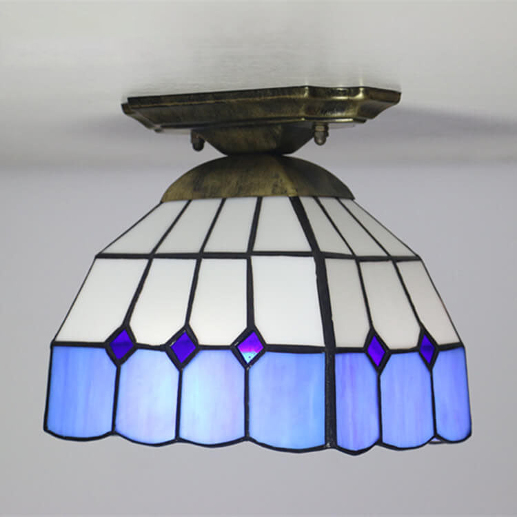 Tiffany Stained Glass Dome 1-Light Semi-Flush Mount Ceiling Light