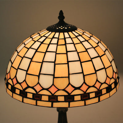 Lampe de Table à Dôme en Verre Coloré Jaune à Carreaux Tiffany Européenne à 1 Lumière 