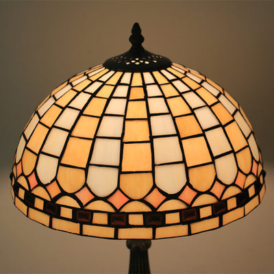 European Tiffany Yellow Plaid Stained Glass Dome 1-Light Table Lamp