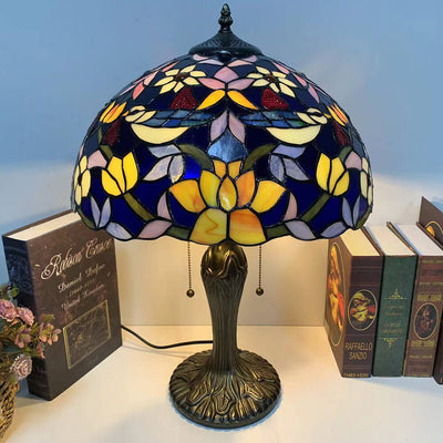 Tiffany Luxury Iron Stained Glass Flower 1-Light Table Lamp