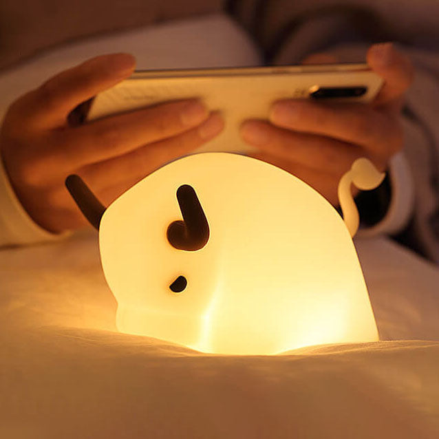 Lámpara de Mesa Luz Nocturna LED Regulable con Temporizador USB de Silicona en Forma de Vaca Animal 