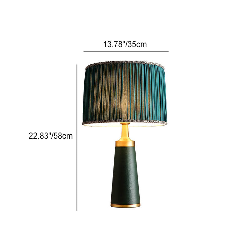 Lampe de table moderne avec abat-jour cylindrique en tissu de style transitionnel et base en cuir à 1 ampoule pour étude 