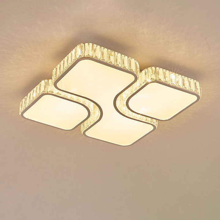 Contemporary Luxury Rectangular PC Iron Crystal LED Flush Mount Light For Living Room &amp; Bedroom
