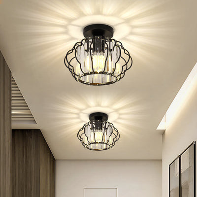 Modern Luxury Flower Iron Crystal 1-Light Semi-Flush Mount Ceiling Light