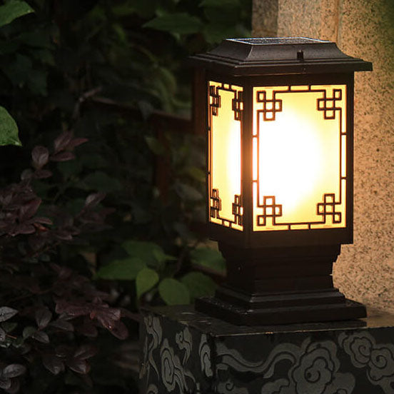 Solar Chinesisches Fenster Quadrat Post Head 1-Licht Wasserdichte Garten Landschaft Licht 