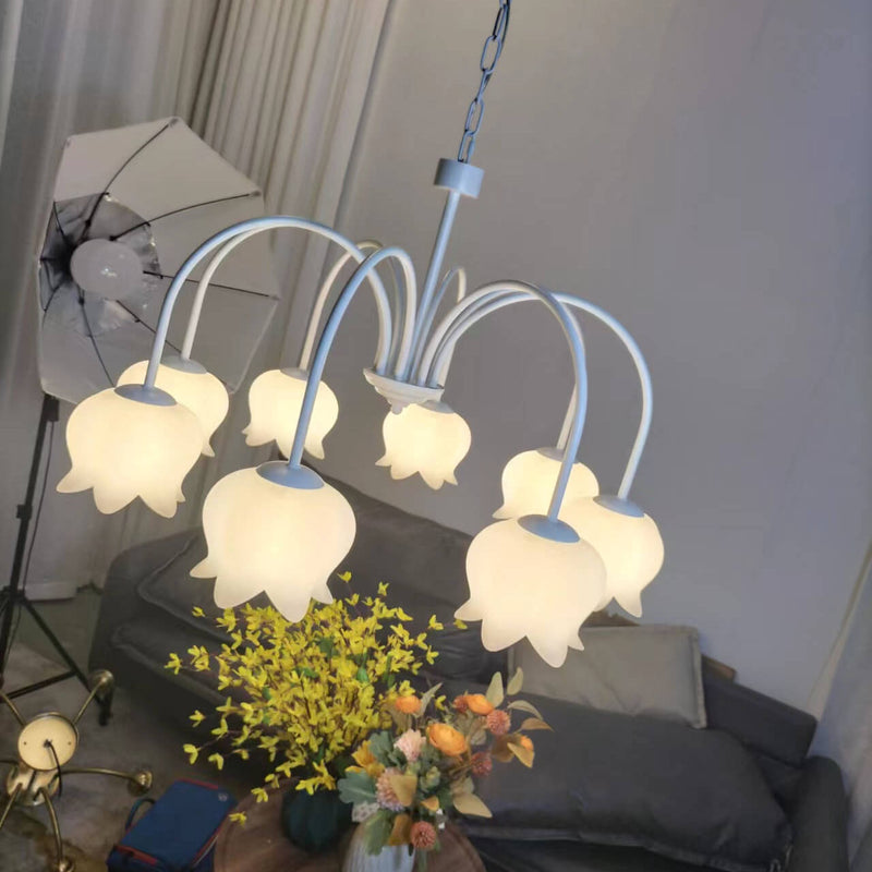French Cream White Bellflower Acrylic 5/6/8 Light Chandelier
