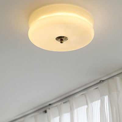 French Minimalist Cream Glass Round LED Flush Mount Ceiling Light