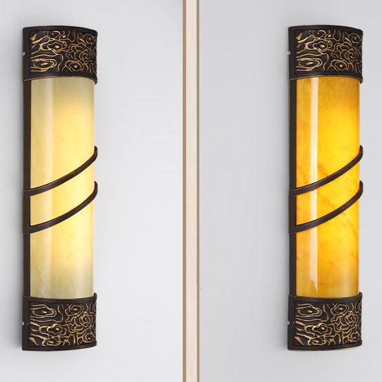 Outdoor Modern Chinese Acrylic Aluminum Faux Marble Column Waterproof 1-Light Wall Sconce Lamp