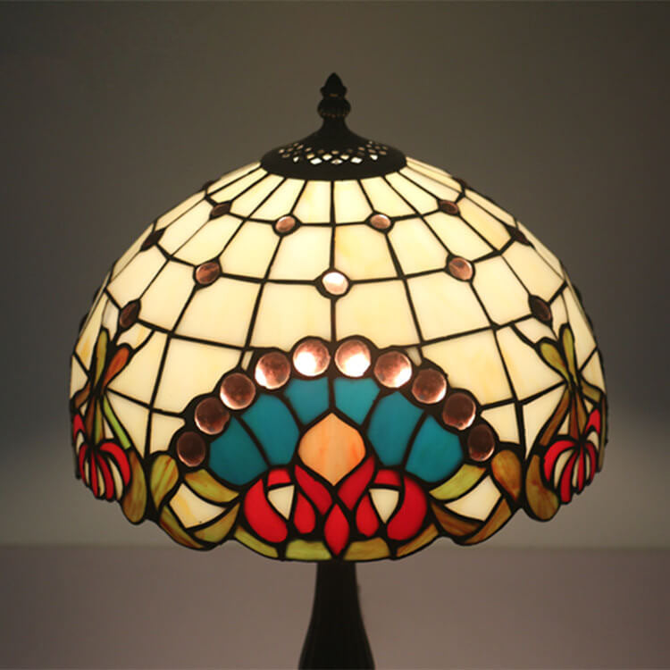 Europäische Tiffany-Barock-Edelstein-Buntglas-Tischlampe mit 1 Leuchte 