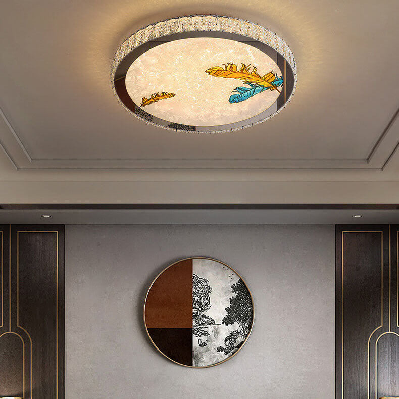 Modern Luxury Enamel Crystal Round LED Flush Mount Ceiling Light