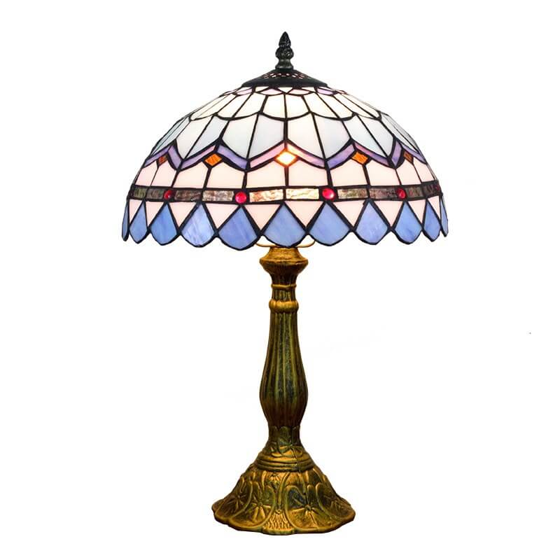 Lampe de table à 1 lumière au design classique Tiffany en vitrail vintage 