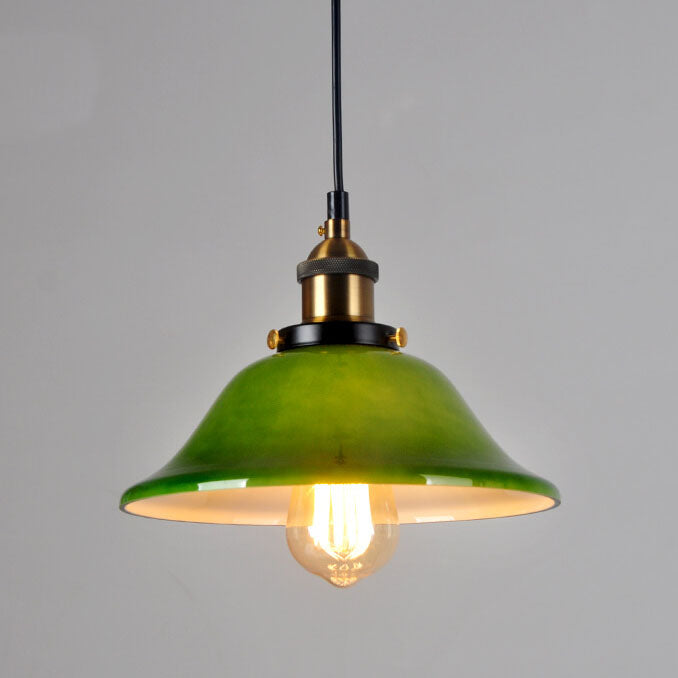 Vintage Green Glass Dome 1-Light Pendant Light