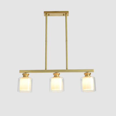 Nordic Simplicity Brass Glass Cylinder Linear Island Light 3/4 Light Chandelier