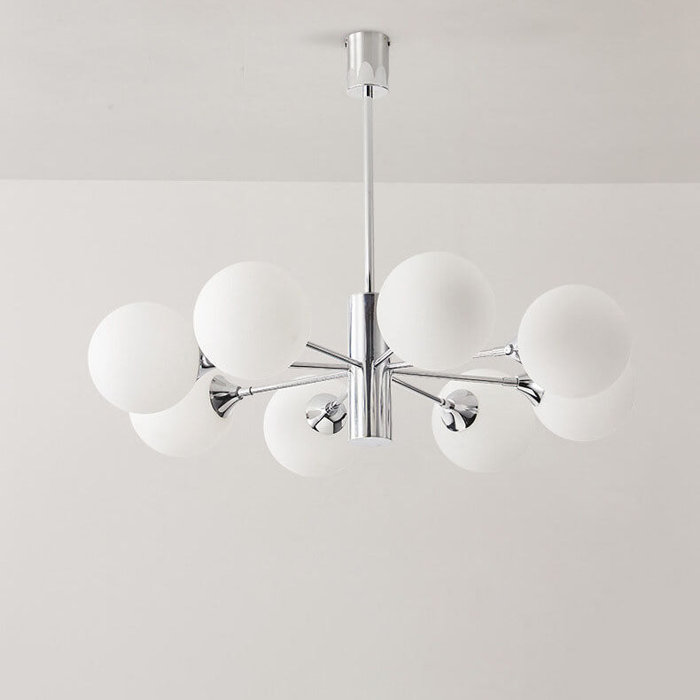 Modern Creative Magic Bean Milk White Glass Ball Chrome 3/5/8 Light Chandelier