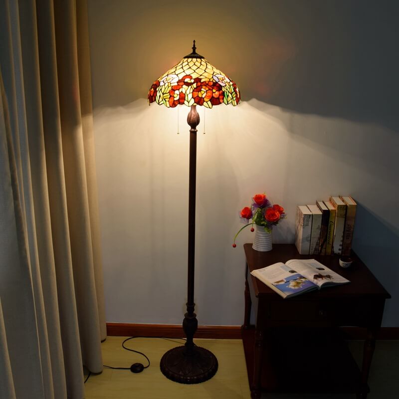 Tiffany Decorative Umbrella Iron Resin Stained Glass 3-Light Standing Floor Lamp