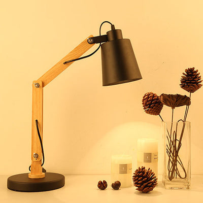 European Classical Collapsible Wooden Iron 1-Light Table Lamp