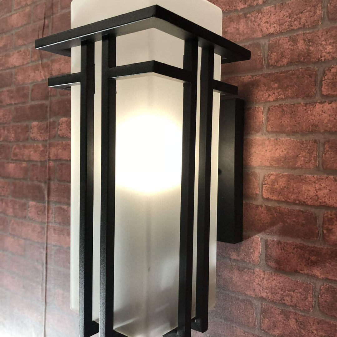 Chinesischer Vintage rechteckiger Glasschirm 1-Licht Außenwandleuchte 