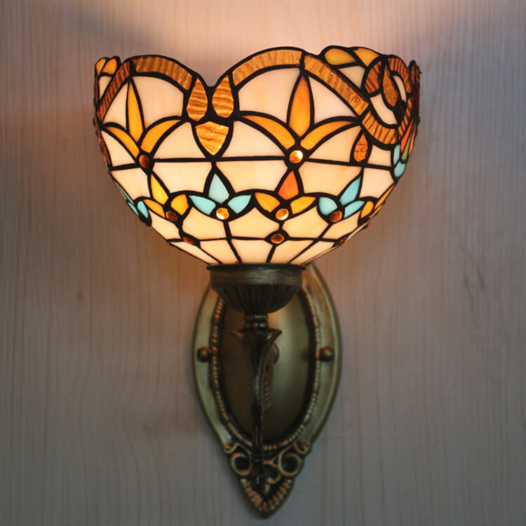 European Tiffany Flora Stained Glass 1-Light Wall Sconce Lamp