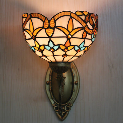 European Tiffany Flora Stained Glass 1-Light Wall Sconce Lamp