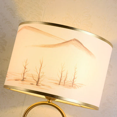 European Fabric Metal Ring Base 1-Light Table Lamp