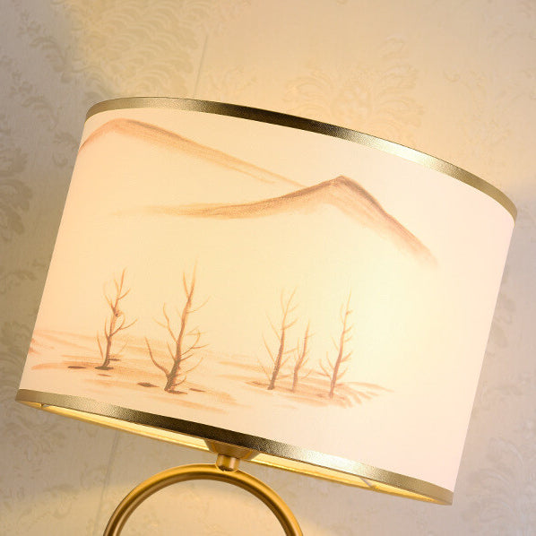 Europäische Stoff-Metallringbasis 1-Licht-Tischlampe 