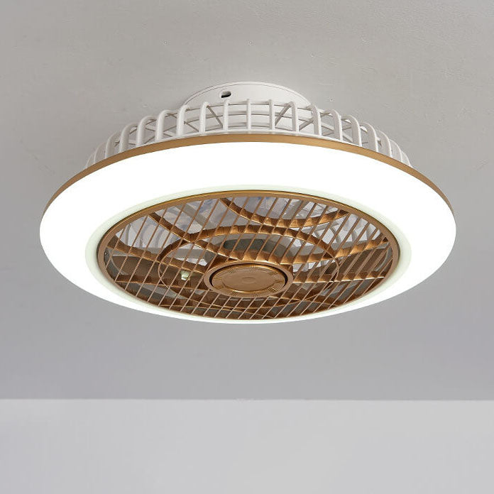 Modern Minimalist Round Cage Iron Acrylic LED Flush Mount Ceiling Fan Light For Living Room