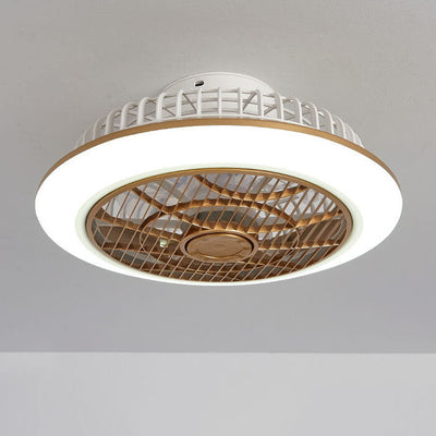 Modern Minimalist Round Cage Iron Acrylic LED Flush Mount Ceiling Fan Light