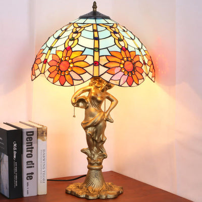 Tiffany Rustic Sunflower Stained Glass Beauty 3-Light Table Lamp