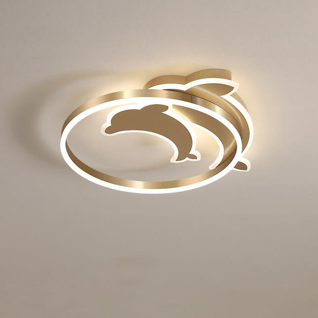Moderne kreative goldene Delfin-Eisen-LED-Deckenleuchte 