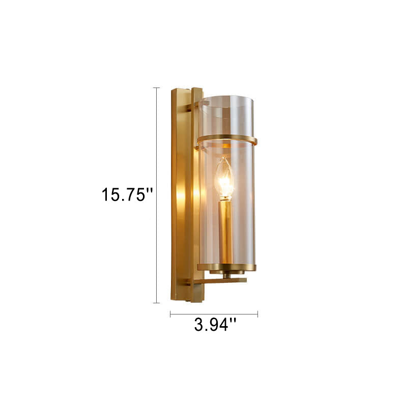 Nordic Luxury Brass Columnar Glass 1-Light Wall Sconce Lamp