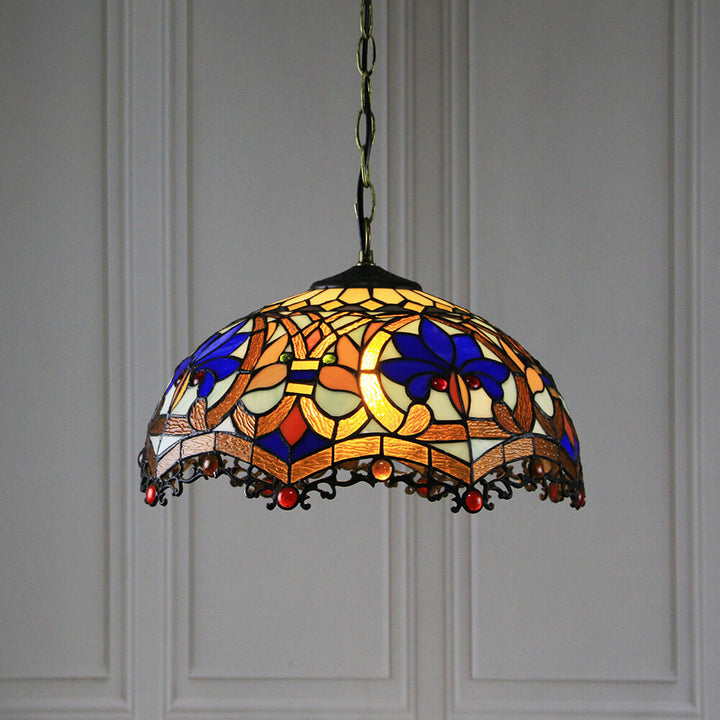Lámpara colgante de 1 luz con cúpula de vidrio teñido estilo Tiffany Rustic 
