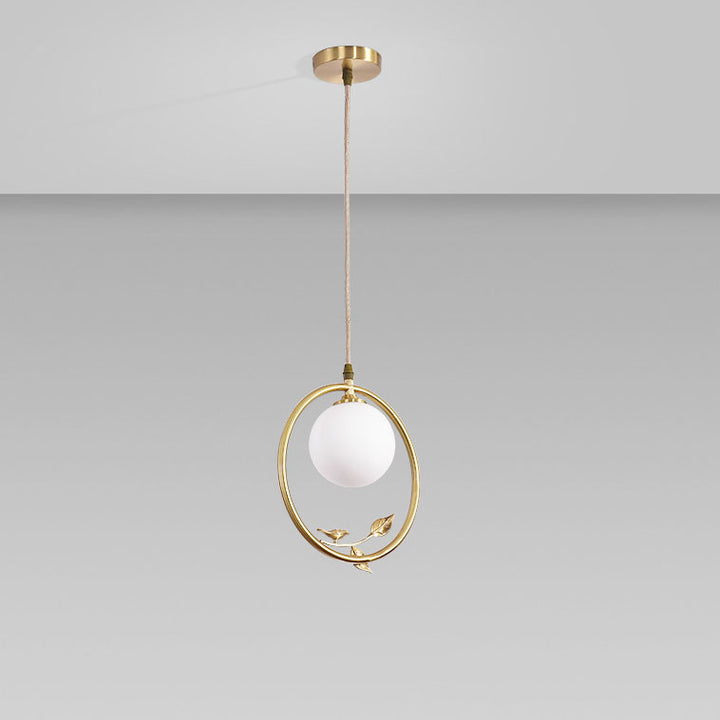 Lámpara colgante contemporánea nórdica de cobre y cristal circular de 1 luz para sala de estar y dormitorio 