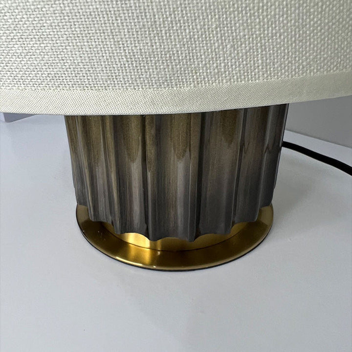 Contemporary Nordic Resin Fabric Drum Column 1-Light Table Lamp For Living Room &amp; Bedroom