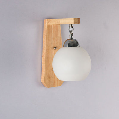 Nordic Minimalist Rustic Wooden Glass 1-Light Wall Sconce Lamp