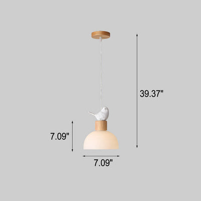 Nordic Minimalist White Dome Glass Bird 1-Light Pendant Light