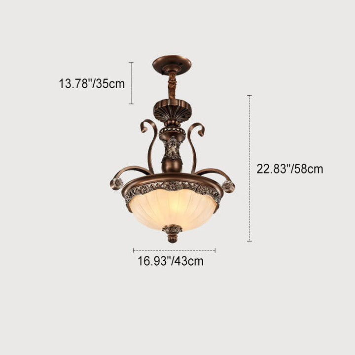 Europäischer Retro Halbkreisförmiger Geschnitzter Eisen Glas 3-Licht Kronleuchter 
