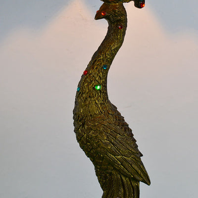 Vintage Tiffany Peacock Gem Dome Glass Resin 1-Light Table Lamp