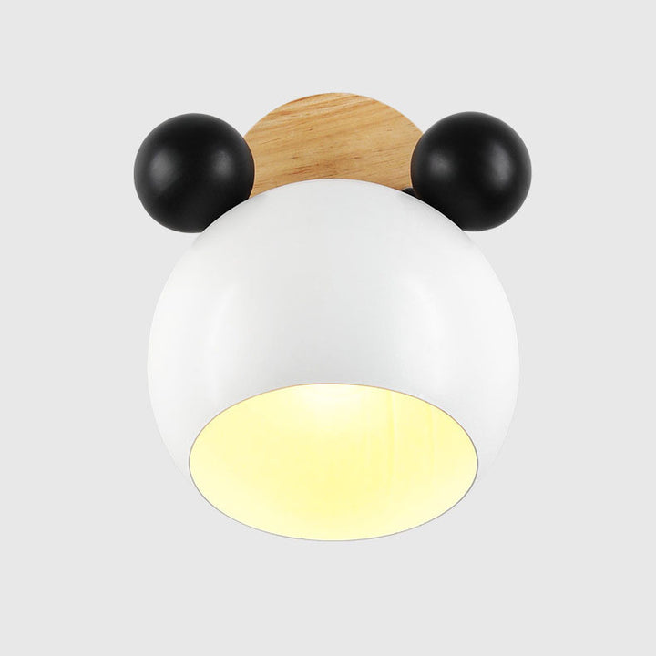 Contemporary Nordic Kids Cartoon Iron Solid Wood Bear Dome 1-Light Wall Sconce Lamp For Bedroom