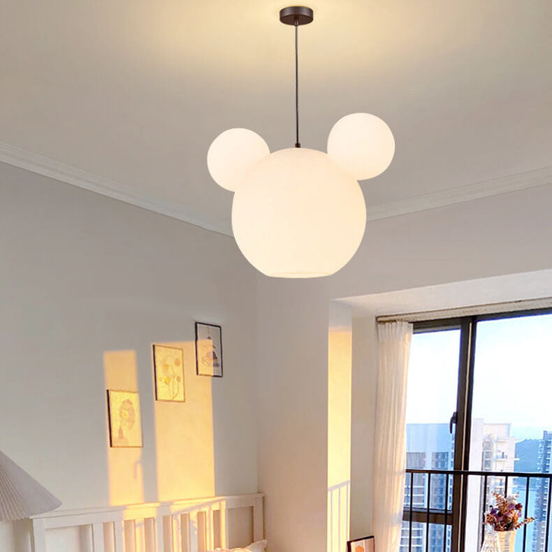 Modern Minimalist Milk White PE Mouse 3-Light Kids Chandelier