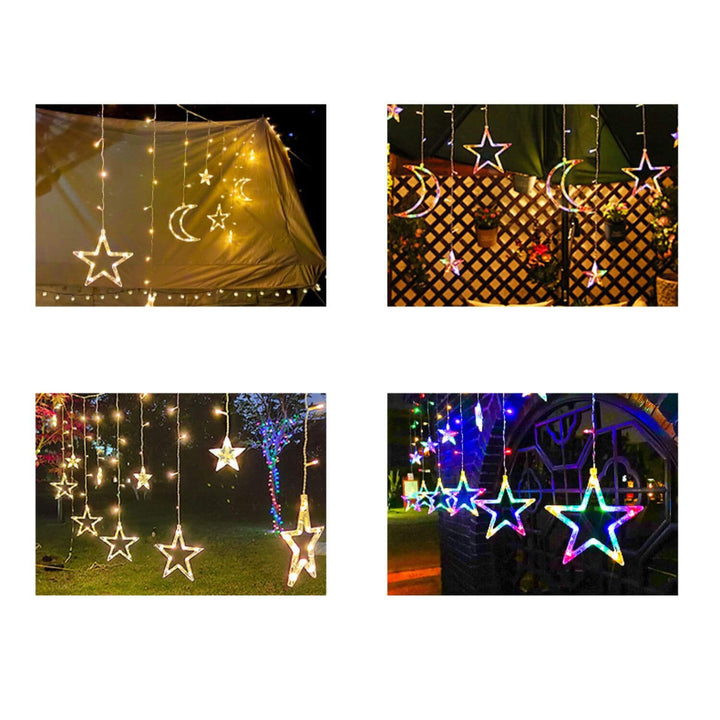 LED-Solar-Stern-Mond-Vorhang-Licht-Weihnachtsterrasse im Freien Dekorative Camping-Schnur-Lichter 