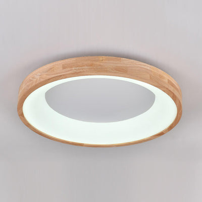 Nordic Minimalist Log Wood Round LED Flush Mount Ceiling Light