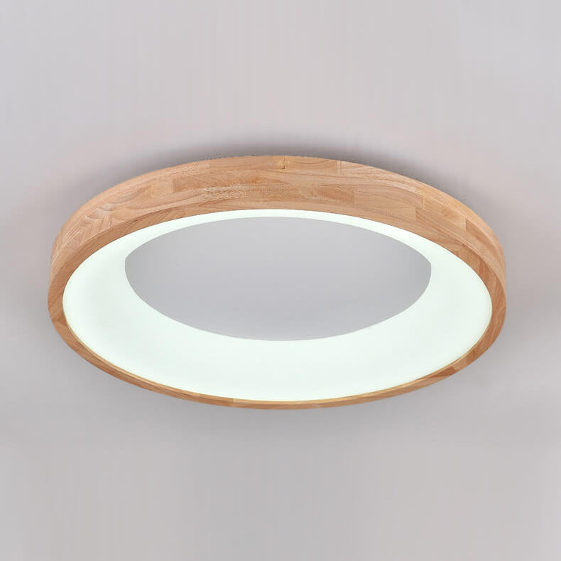 Nordic Minimalist Log Wood Round LED Flush Mount Ceiling Light