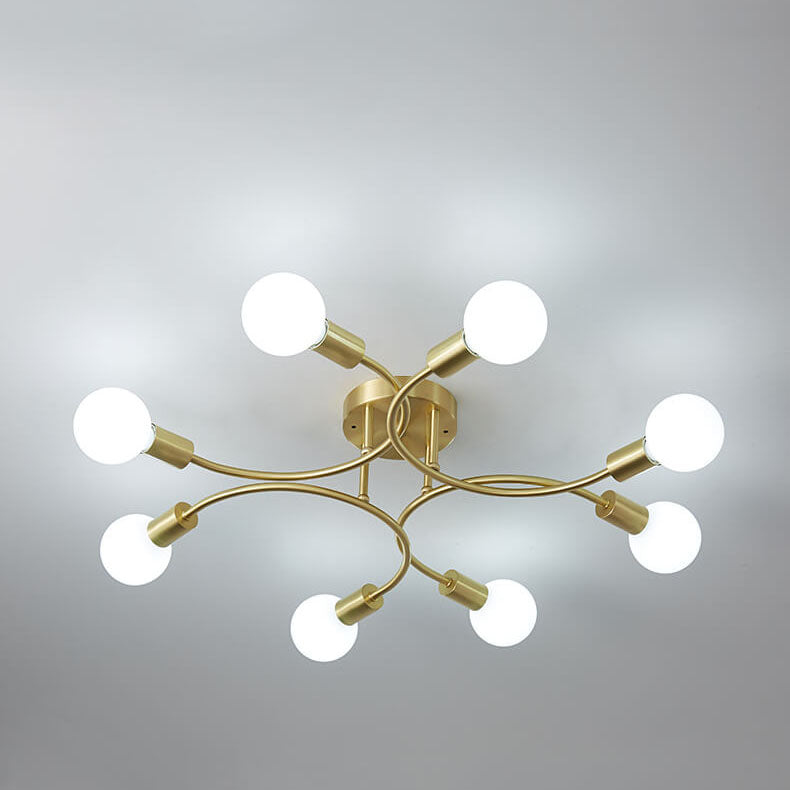 Modern Luxury Round Magic Bean Ring Iron 4/6/8-Light Semi-Flush Mount Ceiling Light For Living Room