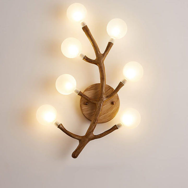 Traditional Vintage Tree Fork Resin Glass 7-Light Wall Sconce Lamp For Bedroom
