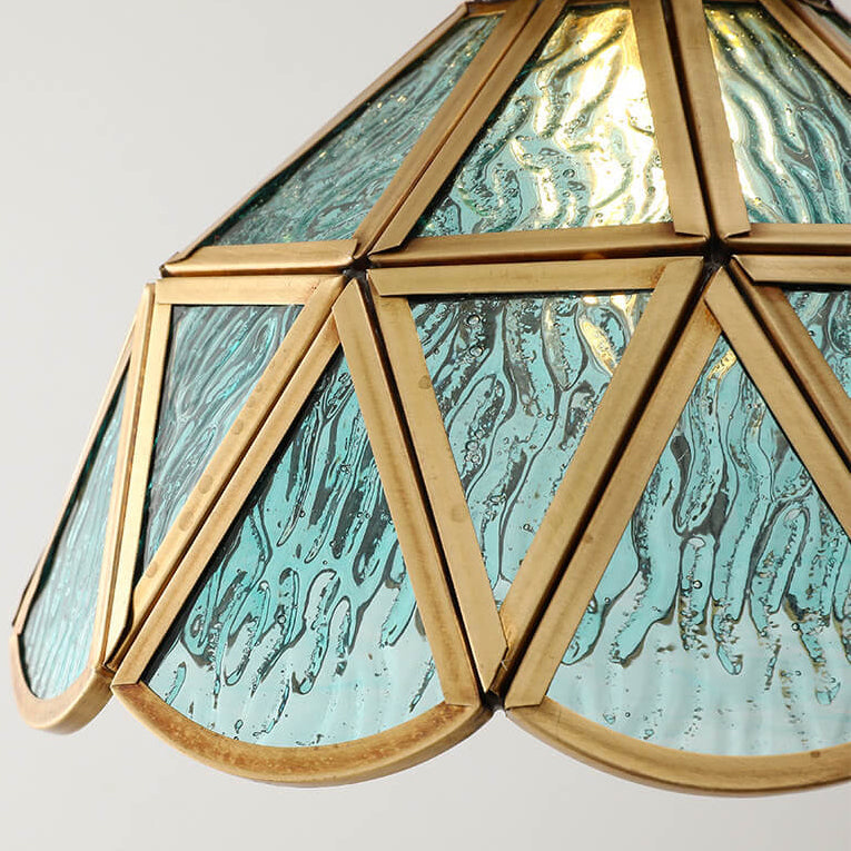 Contemporary Nordic Water Pattern Glass Copper Geometric Cone Brass 1-Light Pendant Light For Living Room