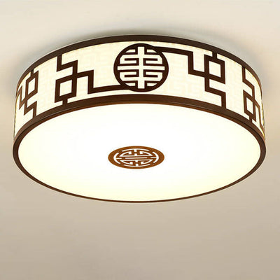 Modern New Chinese Round Fabric Drum LED Flush Mount Ceiling Light