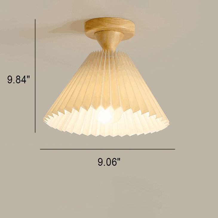 Japanese Simple Log Pleated Umbrella Cone 1-Light Semi-Flush Mount Ceiling Light